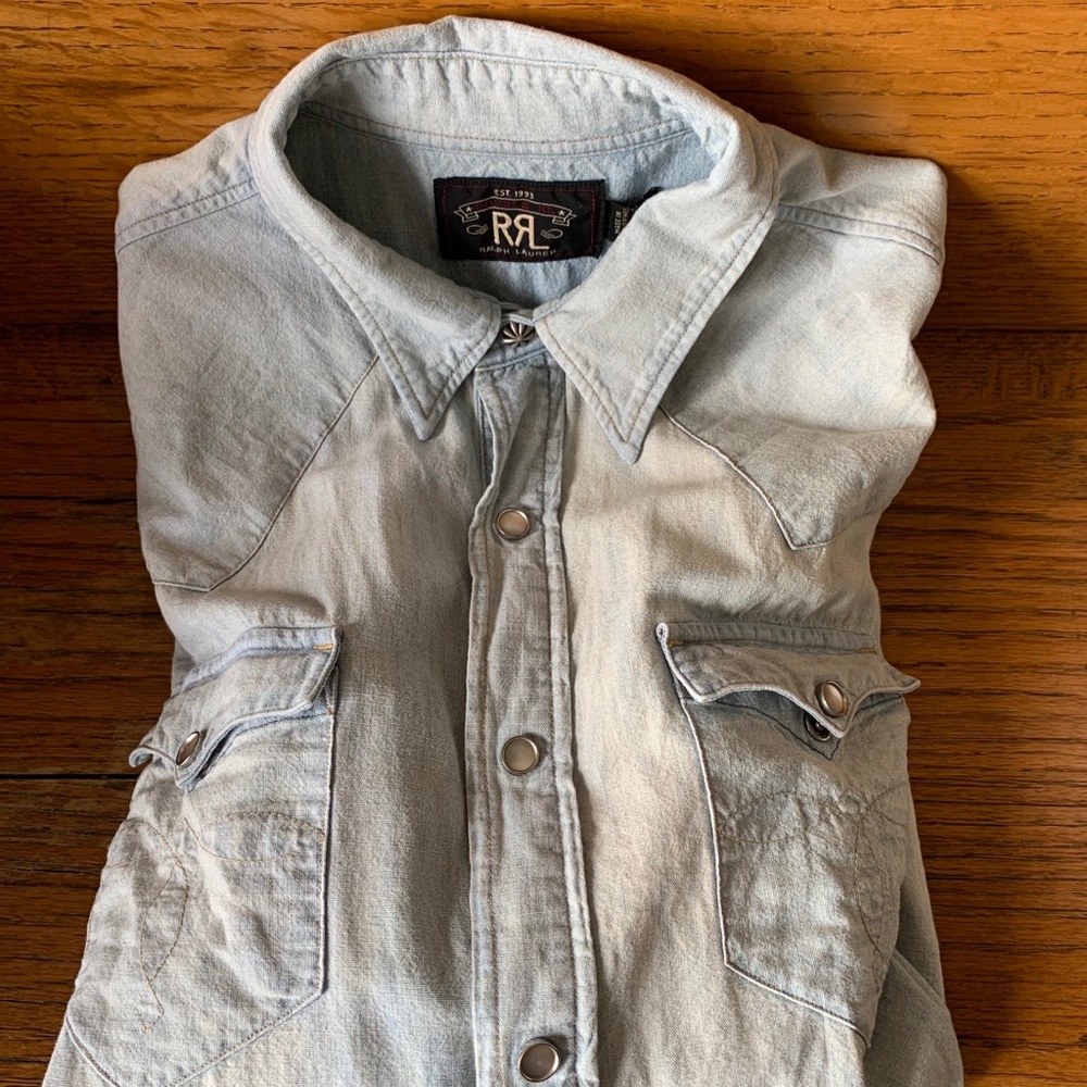 RRL light wash denim western pearl snap. small